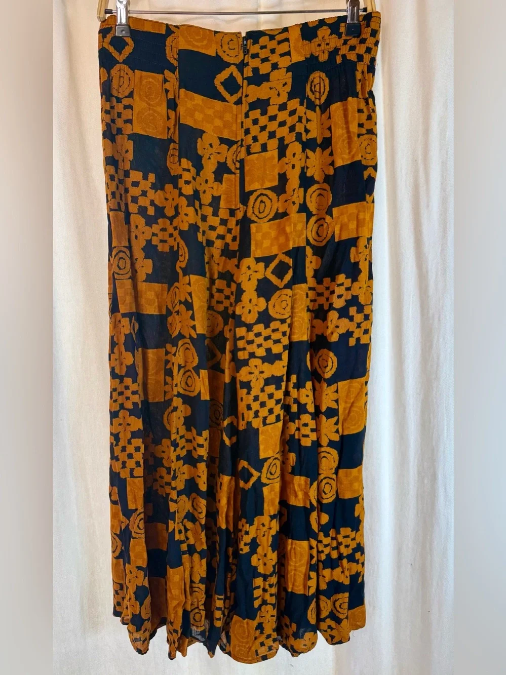 Carole Little Black Maxi Skirt with Rust Geometric Print